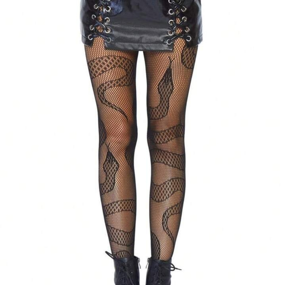 HOST PICK! 🥳🎉Black snake 🐍 fishnet tights one size fits most - Picture 6 of 6